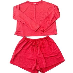 Colsie‎ Women’s Small Red 2pc Lounge Set Top & Shorts Metallic Glitter Christmas